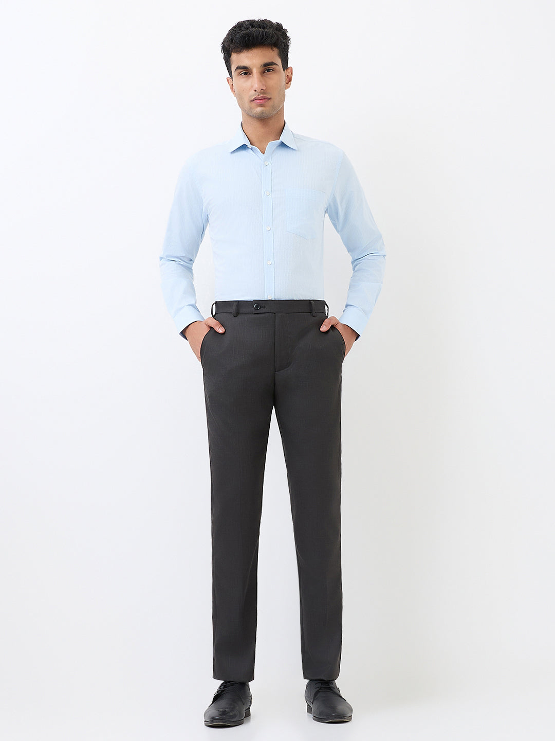Park Avenue Men Grey Solid Regular Fit Polyester Blend Trouser