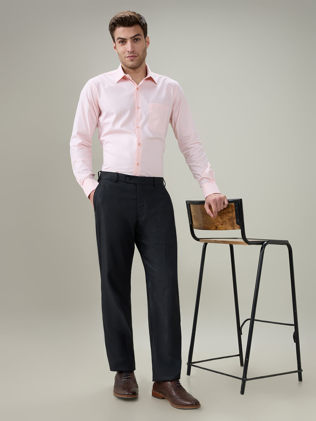 Park Avenue Men Blue Dobby Regular Fit Polyester Blend Trouser