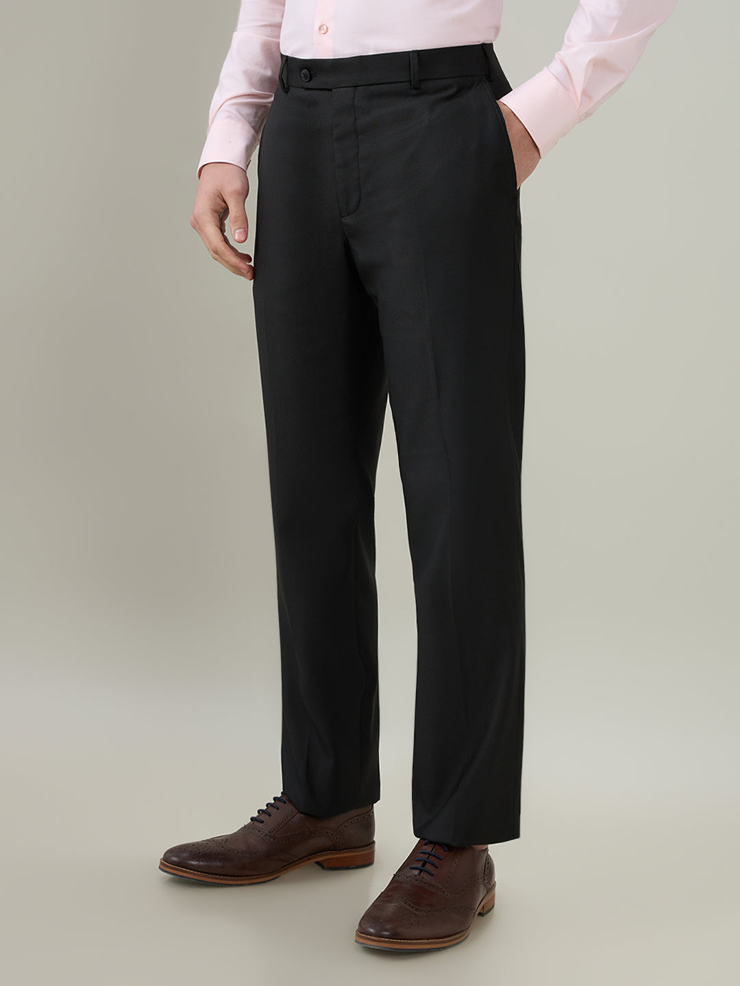 Park Avenue Men Black Dobby Regular Fit Polyester Blend Trouser