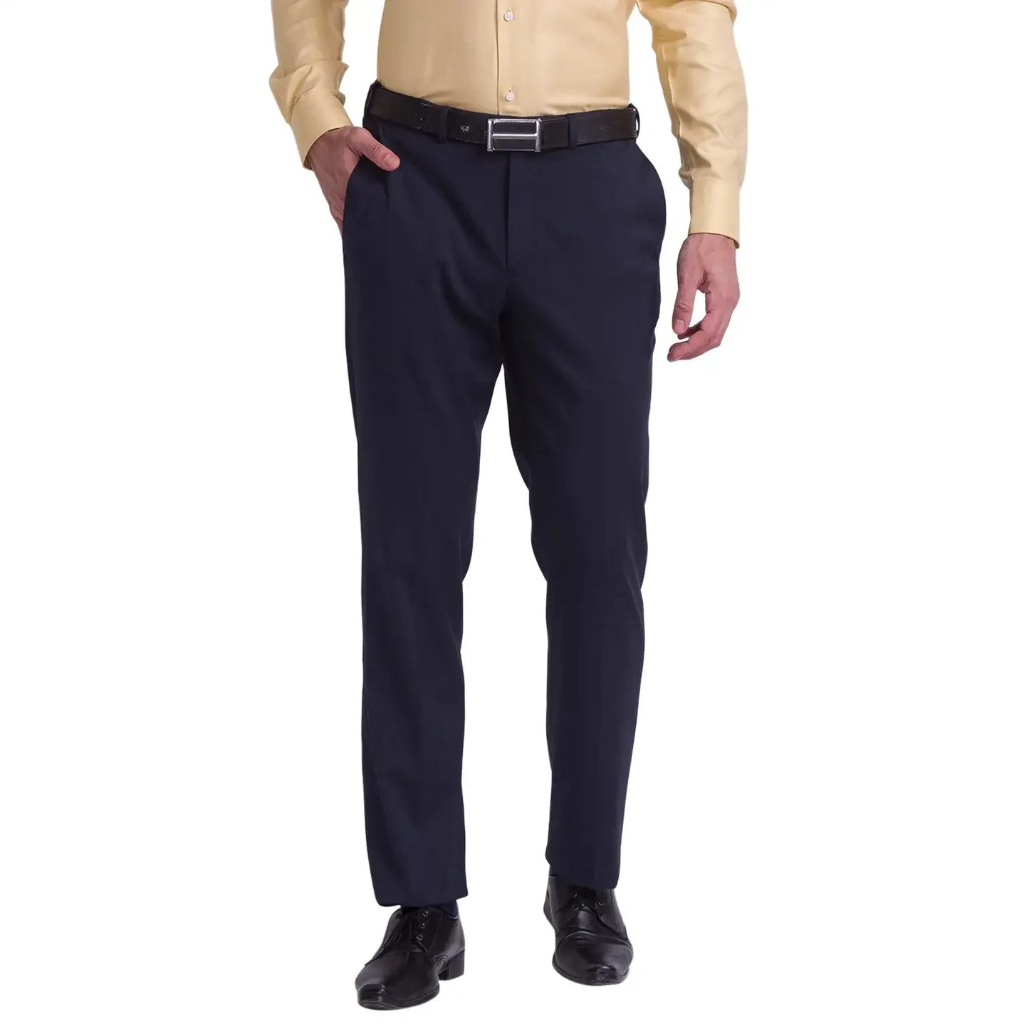 Men Grey Neo Classic Fit Structure Polyester Blend Trouser