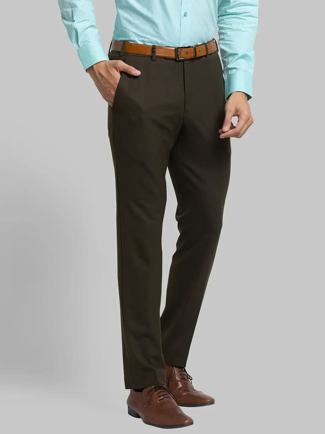 Men Green Super Slim Fit Structure Polyester Blend Trouser
