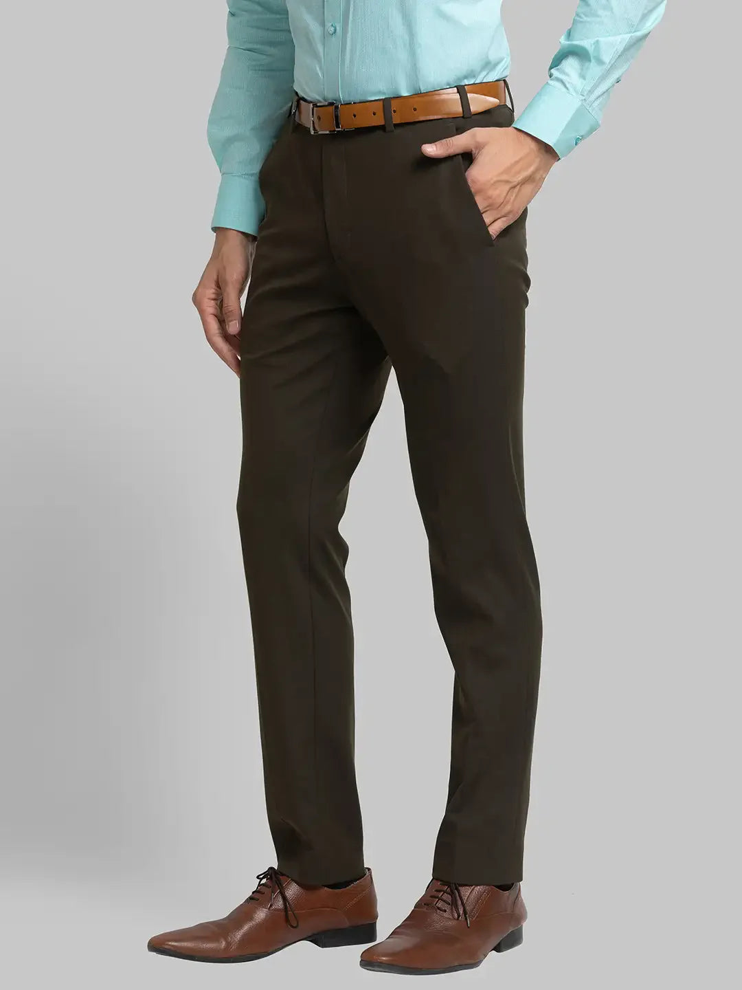 Men Green Super Slim Fit Structure Polyester Blend Trouser