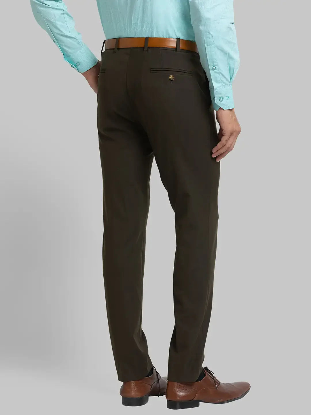 Men Green Super Slim Fit Structure Polyester Blend Trouser