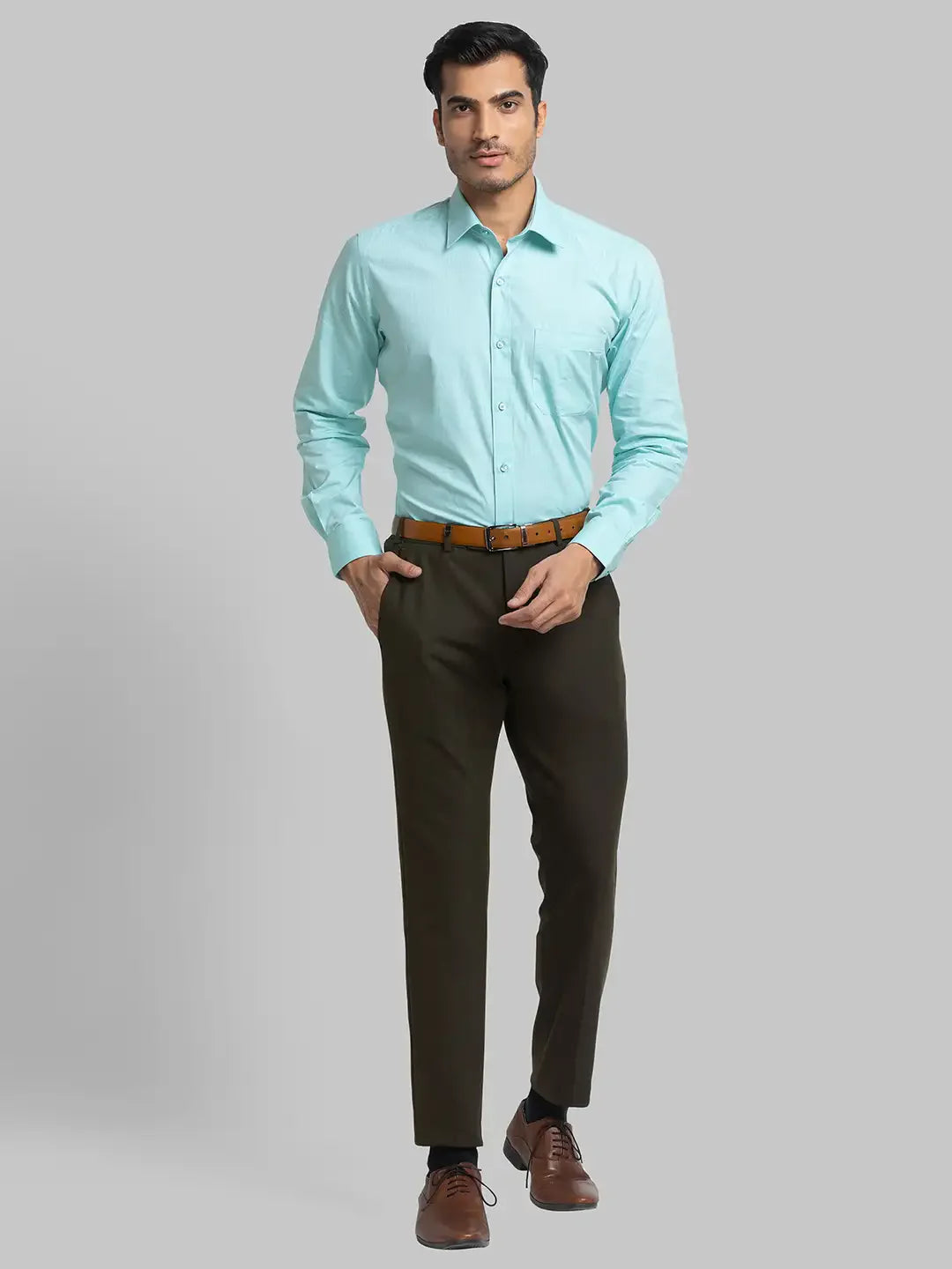 Men Green Super Slim Fit Structure Polyester Blend Trouser