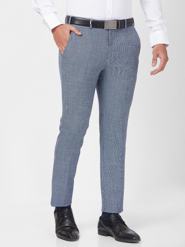 Park Avenue Men Blue Checkered Super Slim Fit Trouser