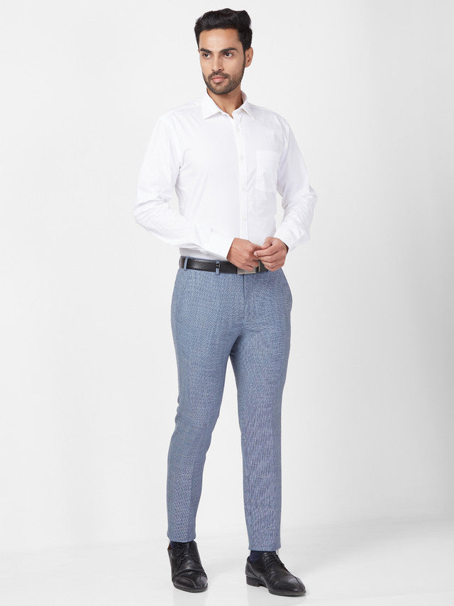 Park Avenue Men Blue Checkered Super Slim Fit Trouser