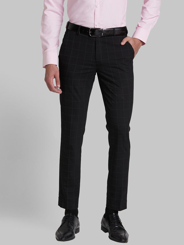 Park Avenue Men Black Checkered Super Slim Fit Trouser