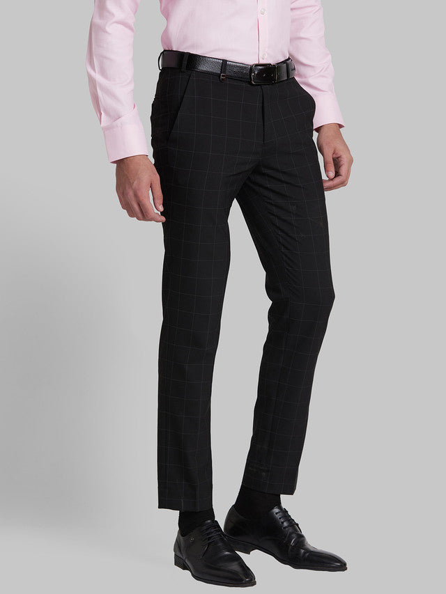 Park Avenue Men Black Checkered Super Slim Fit Trouser