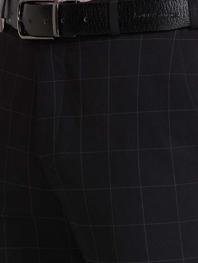 Park Avenue Men Black Checkered Super Slim Fit Trouser