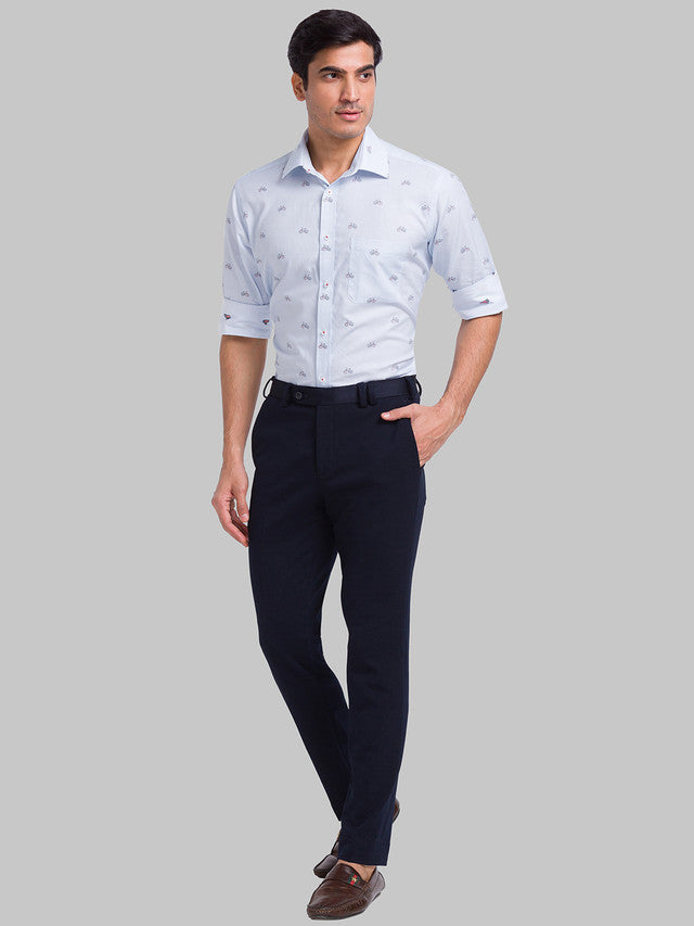 Park Avenue Men Blue Solid Super Slim Fit Trouser