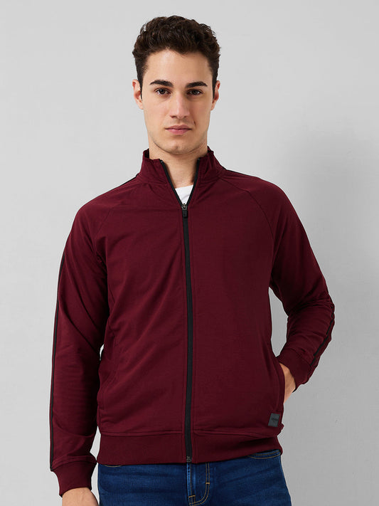 Park Avenue Men Maroon Solid Slim Fit Cotton Blend Sweatshirt