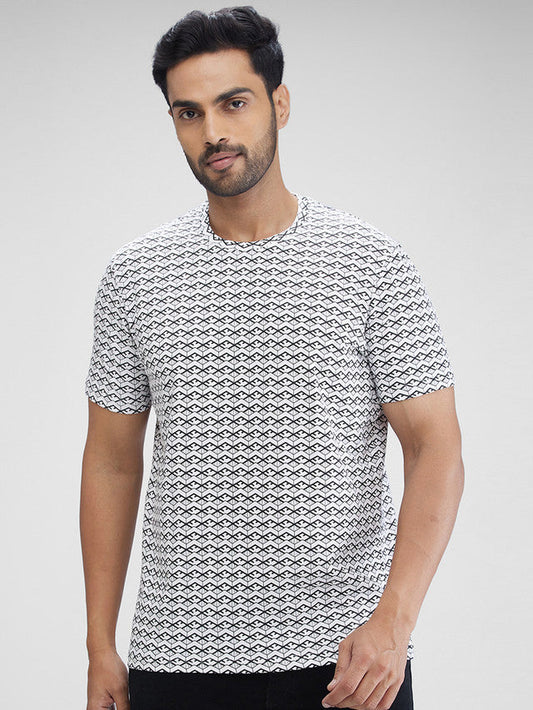 Park Avenue White Printed Slim Fit Cotton Blend T-Shirt