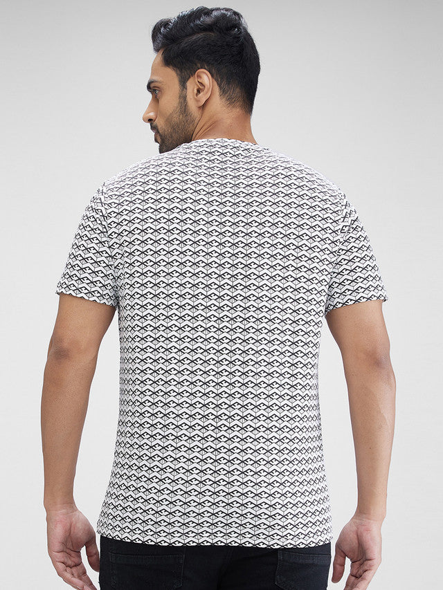 Park Avenue White Printed Slim Fit Cotton Blend T-Shirt