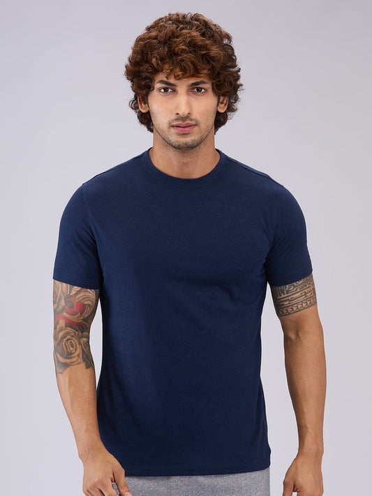Park Avenue Men Blue Regular Fit Cotton T-Shirt