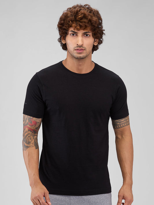 Park Avenue Men Black Regular Fit Cotton T-Shirt