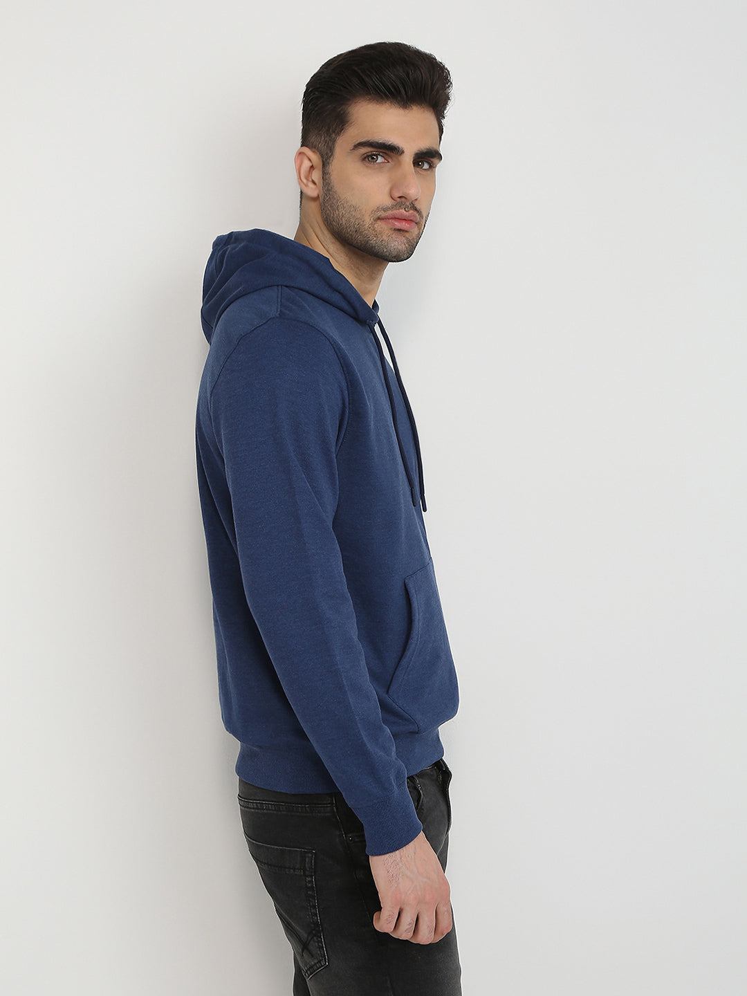 Raymond Men Blue Solid Regular Fit Cotton Full Sleeve Sweatshirt