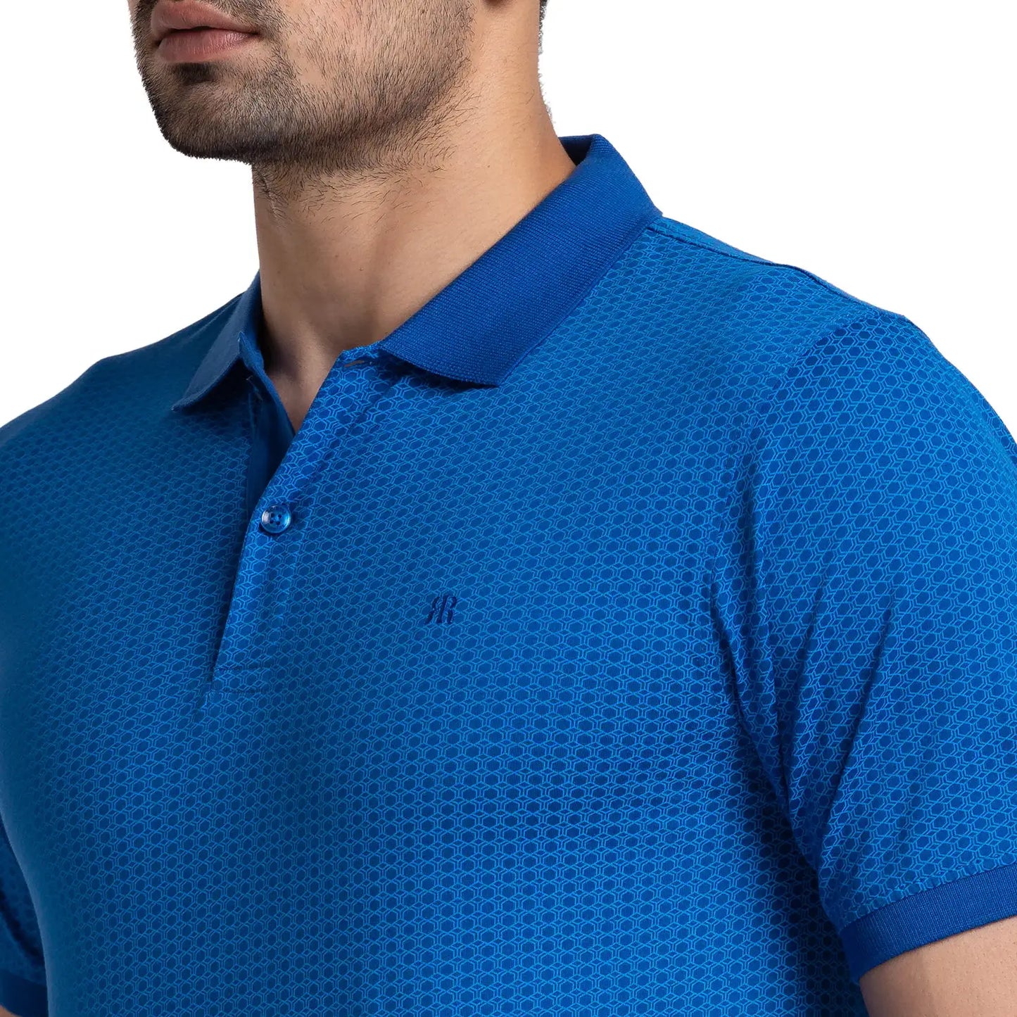Men Blue Modern Fit Print Cotton Half Sleeve Round Neck Collar Polo T-Shirt