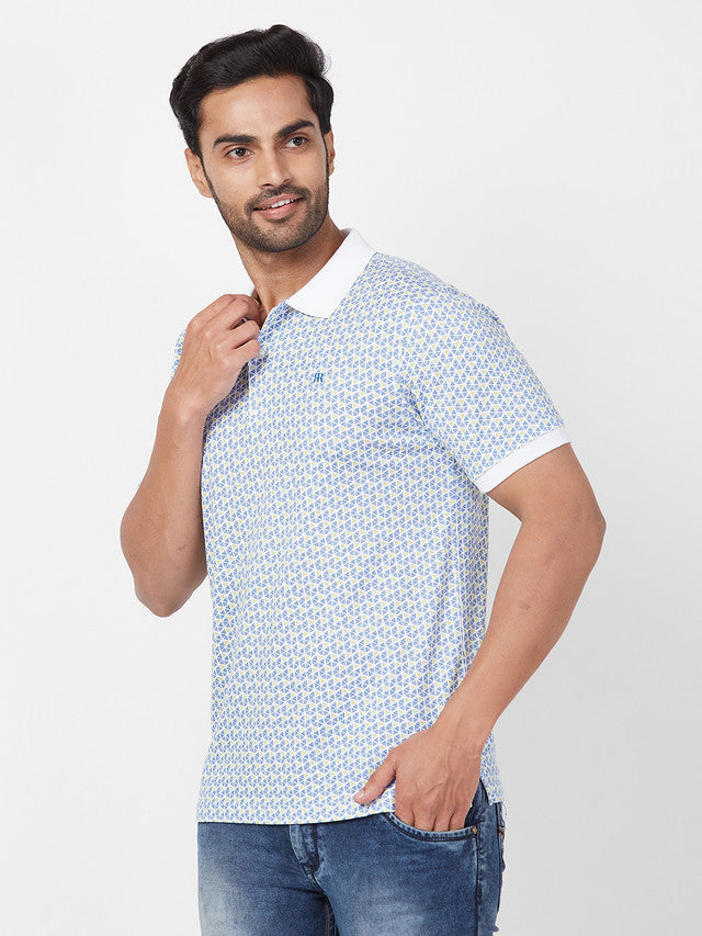 Raymond Blue Printed Modern Fit Cotton T-Shirt