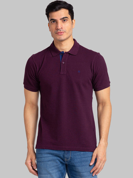 Raymond Maroon Solid Modern Fit Cotton T-Shirt