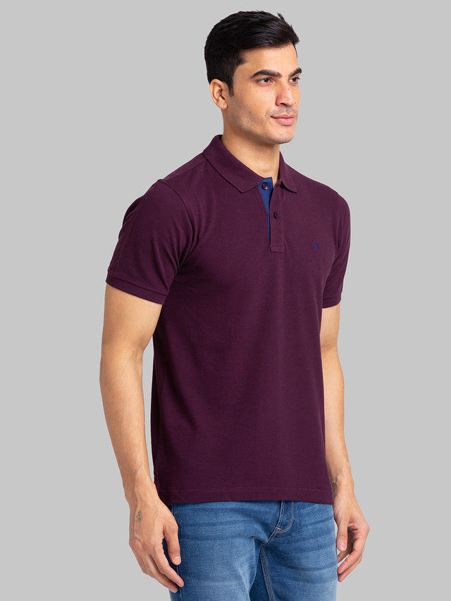 Raymond Maroon Solid Modern Fit Cotton T-Shirt