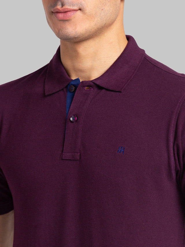 Raymond Maroon Solid Modern Fit Cotton T-Shirt