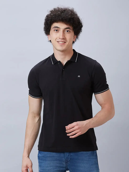 Raymond Men Black Solid Contemporary Fit Cotton T-Shirt