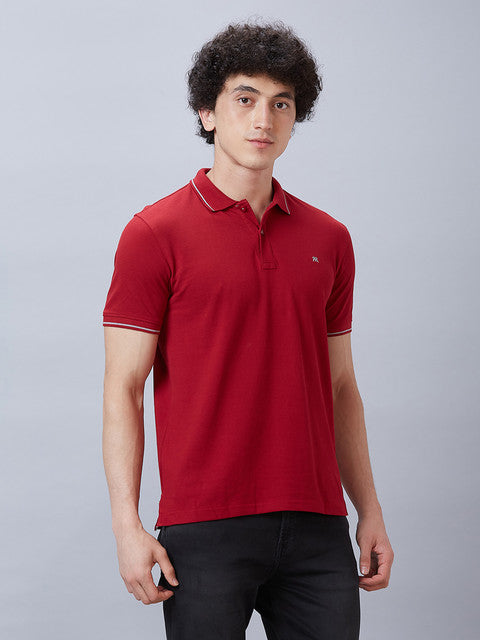 Raymond Men Red Solid Contemporary Fit Cotton T-Shirt