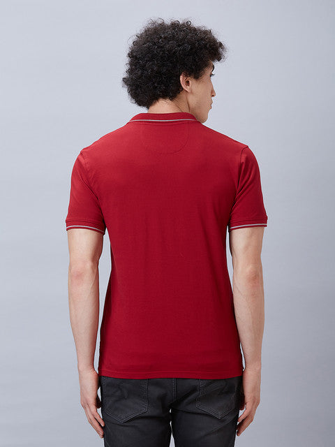 Raymond Men Red Solid Contemporary Fit Cotton T-Shirt