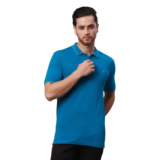 Raymond Men Petrol Solid Contemporary Fit Cotton T-Shirt