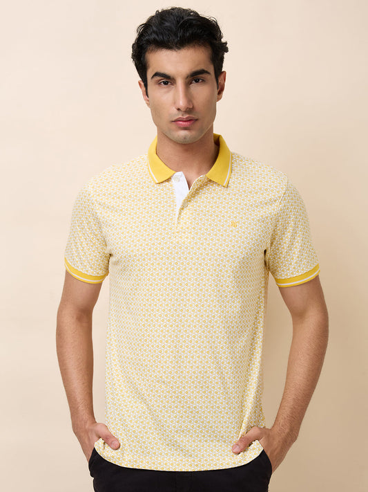 Raymond Men Yellow Print Modern Fit Cotton T-Shirt