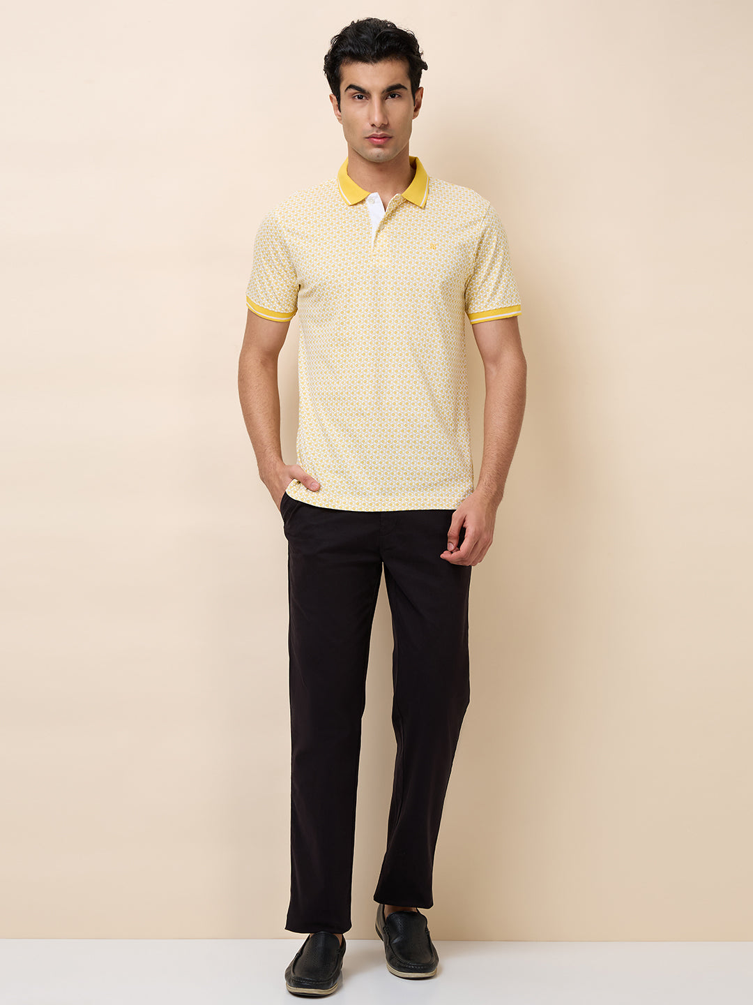 Raymond Men Yellow Print Modern Fit Cotton T-Shirt