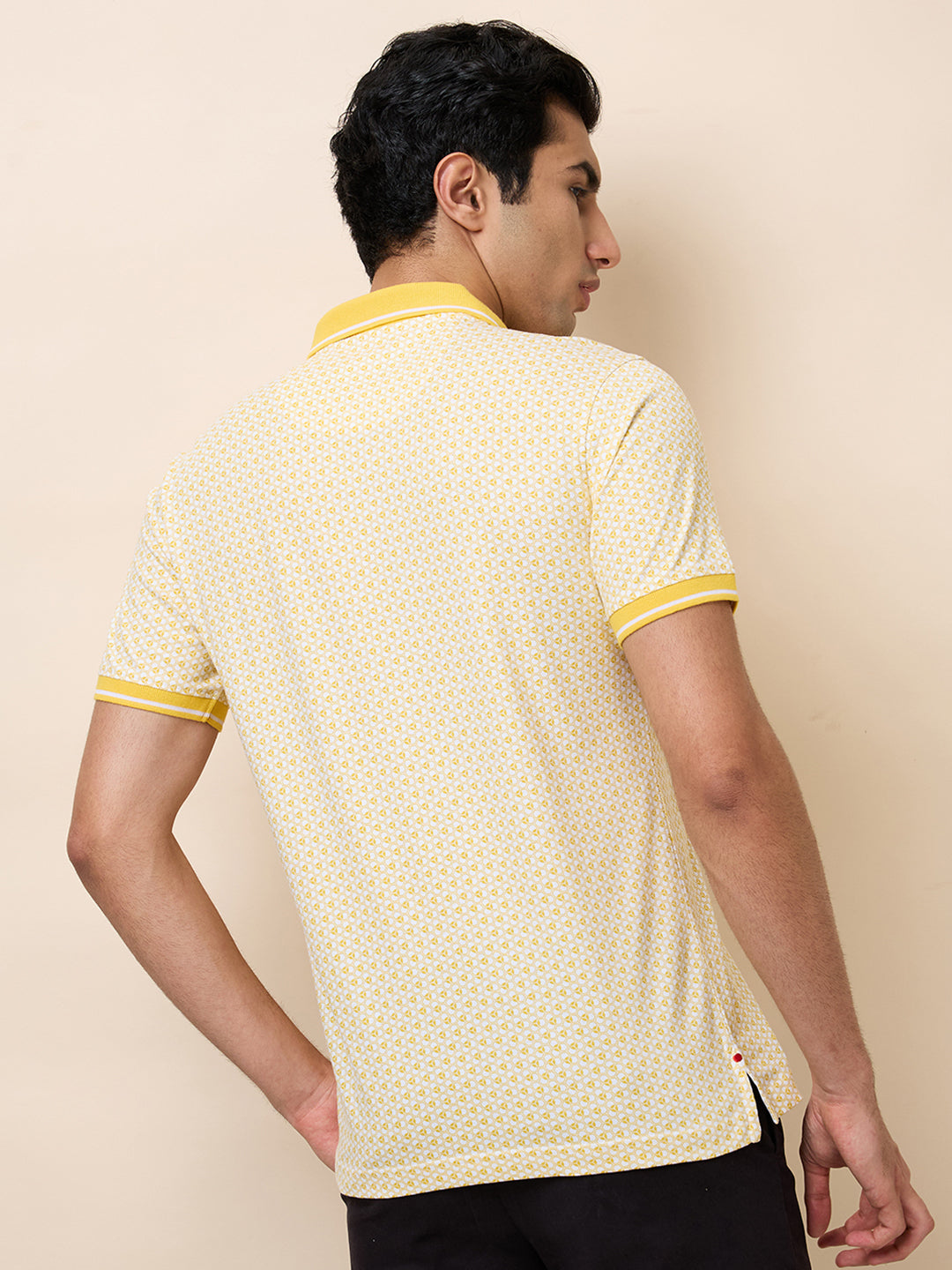 Raymond Men Yellow Print Modern Fit Cotton T-Shirt