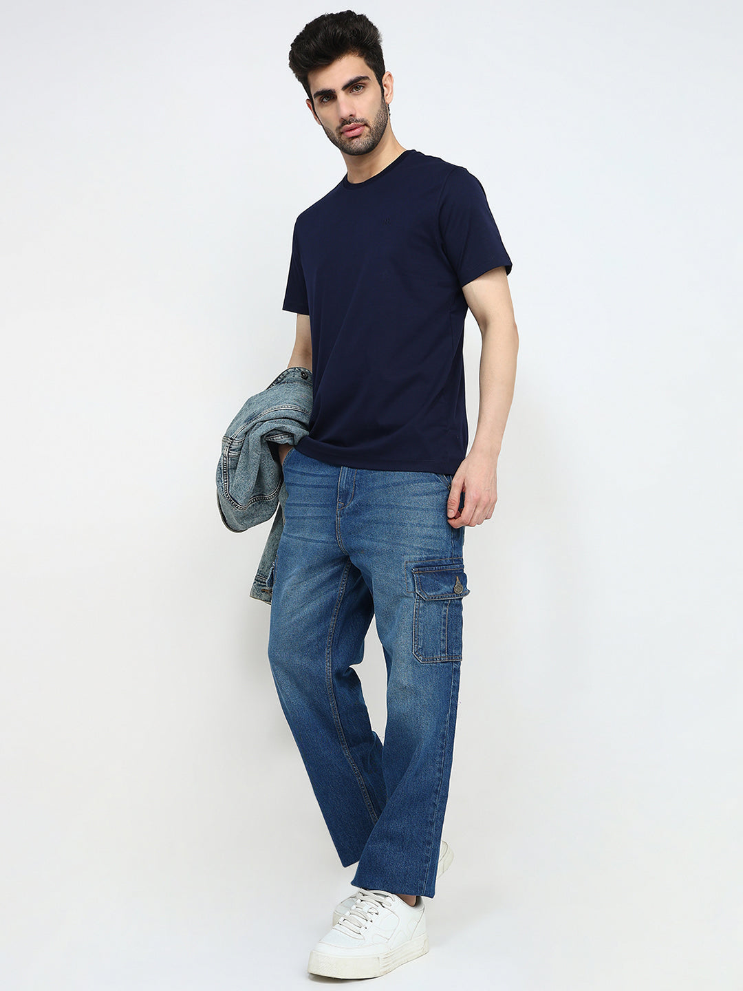 Raymond Men Blue Solid Regular Fit Cotton Half Sleeve T-Shirt