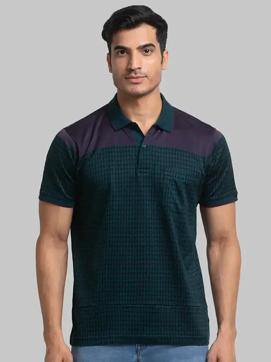 Men Green Contemporary Fit Jacquard Cotton Polo T-Shirt