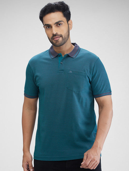 Raymond Green Solid Knit Contemporary Fit Cotton T-Shirt