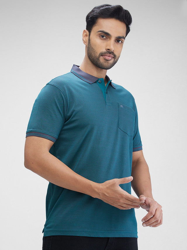 Raymond Green Solid Knit Contemporary Fit Cotton T-Shirt