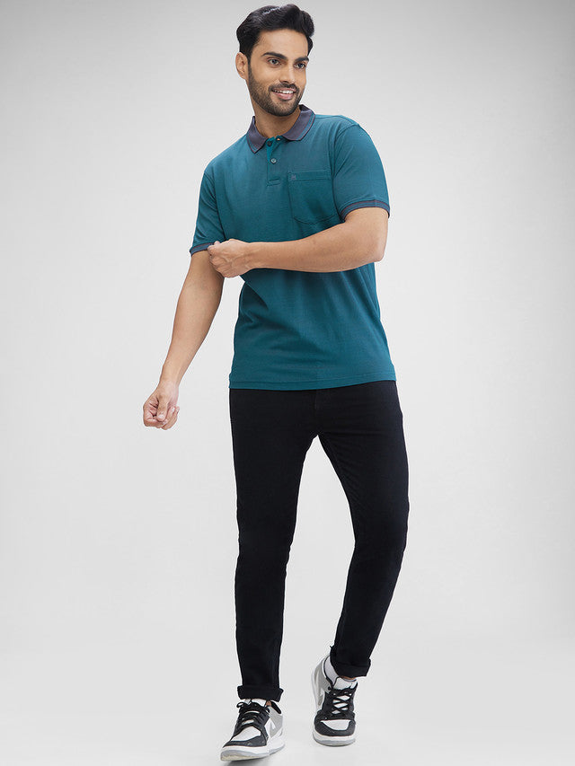 Raymond Green Solid Knit Contemporary Fit Cotton T-Shirt