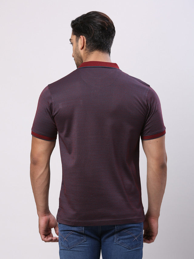 Raymond Maroon Jacquard Contemporary Fit Cotton T-Shirt