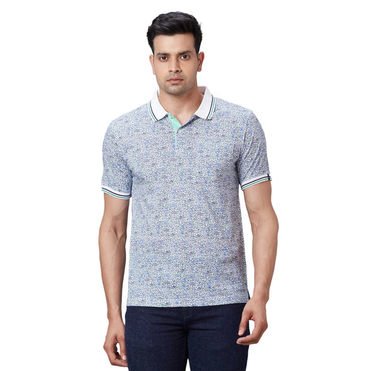 Men Blue Regular Fit Print Cotton T-Shirt