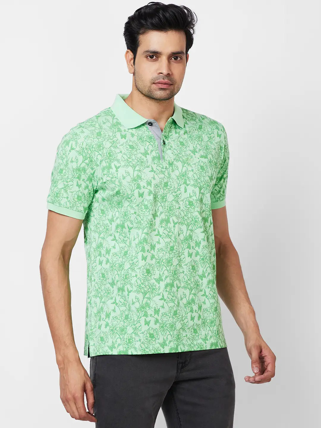 Raymond Contemporary Fit Printed Medium Green T-Shirt