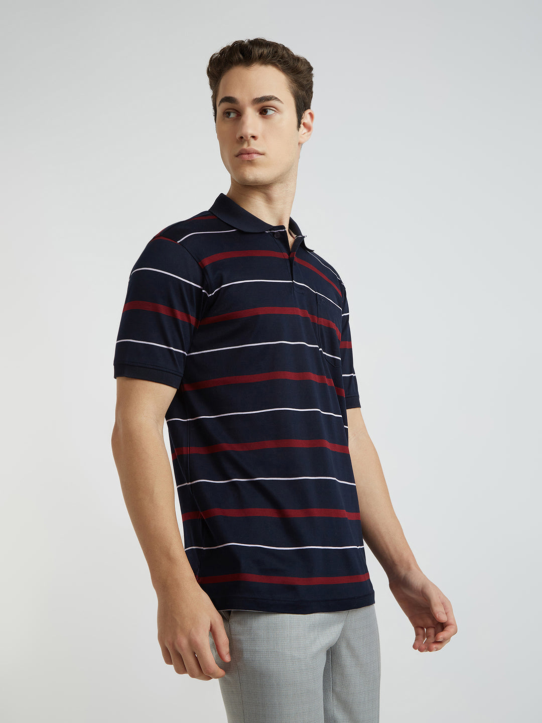 Raymond Men Blue Stripe Contemporary Fit Cotton T-Shirt