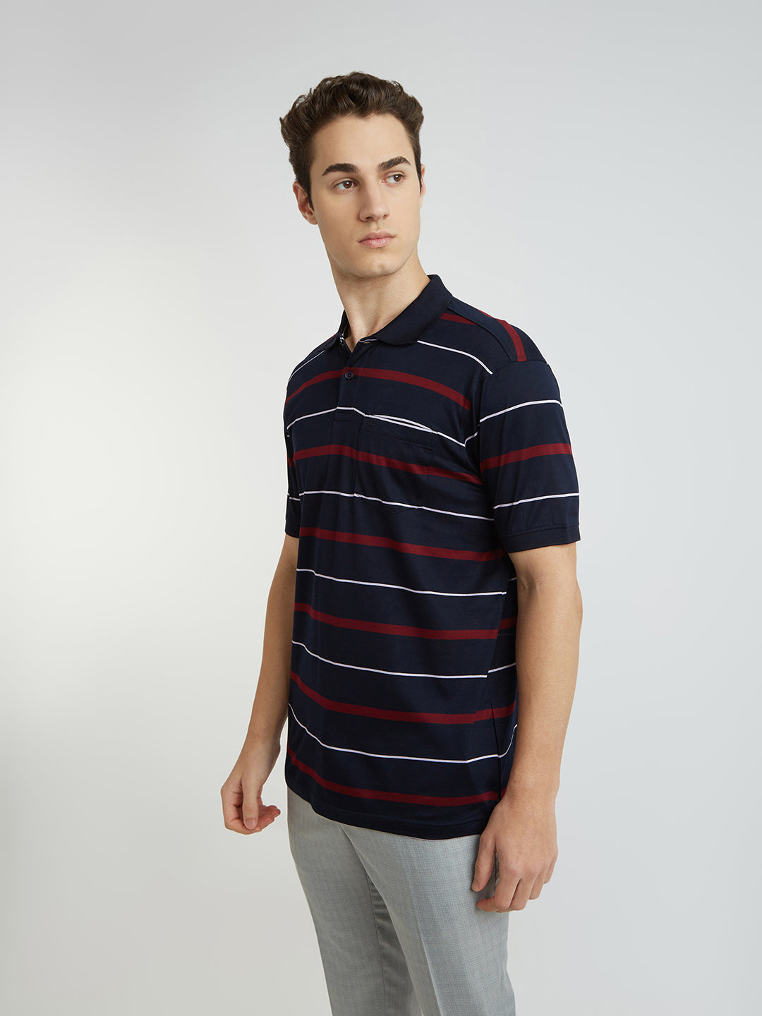 Raymond Men Blue Stripe Contemporary Fit Cotton T-Shirt