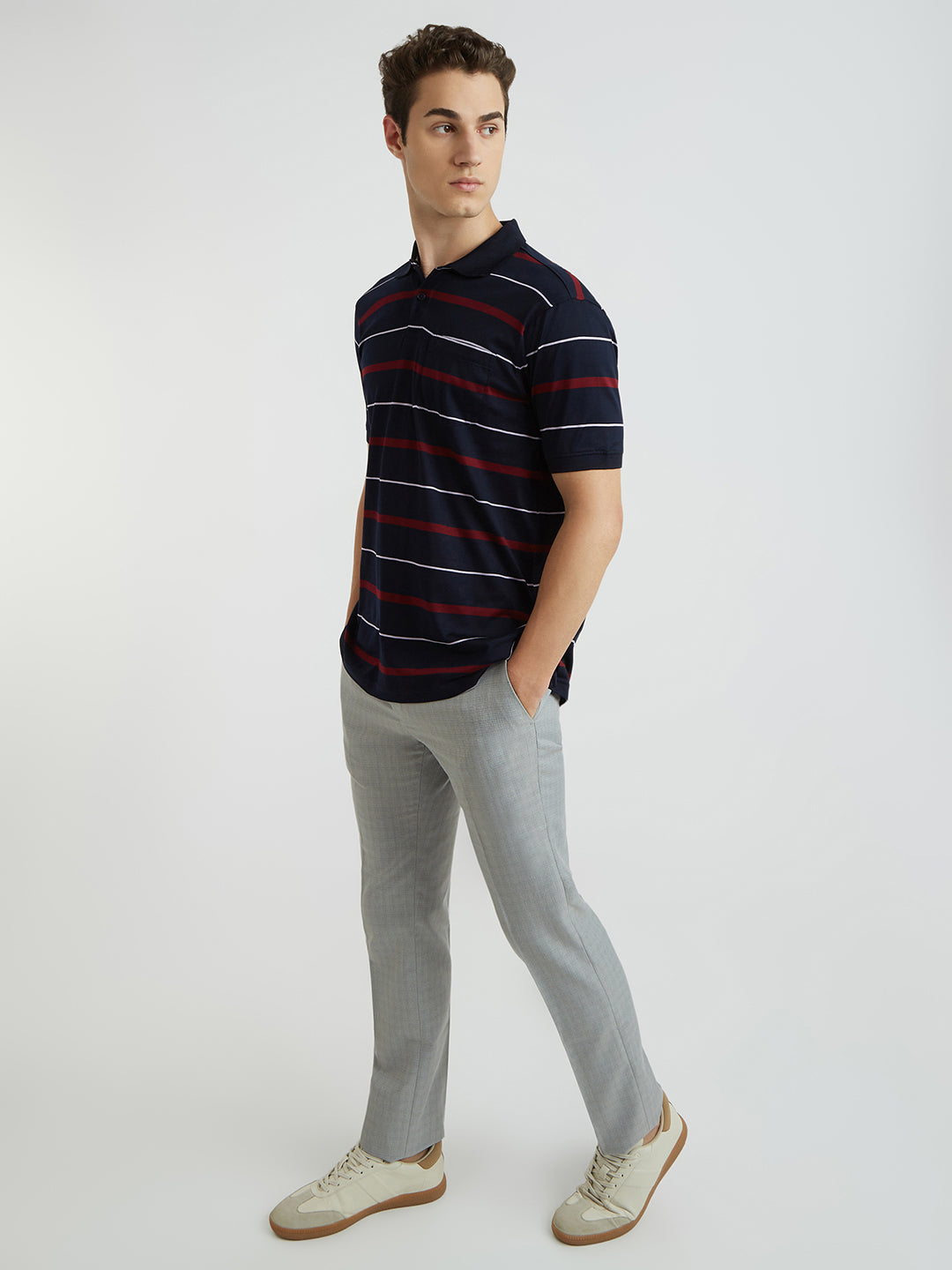 Raymond Men Blue Stripe Contemporary Fit Cotton T-Shirt