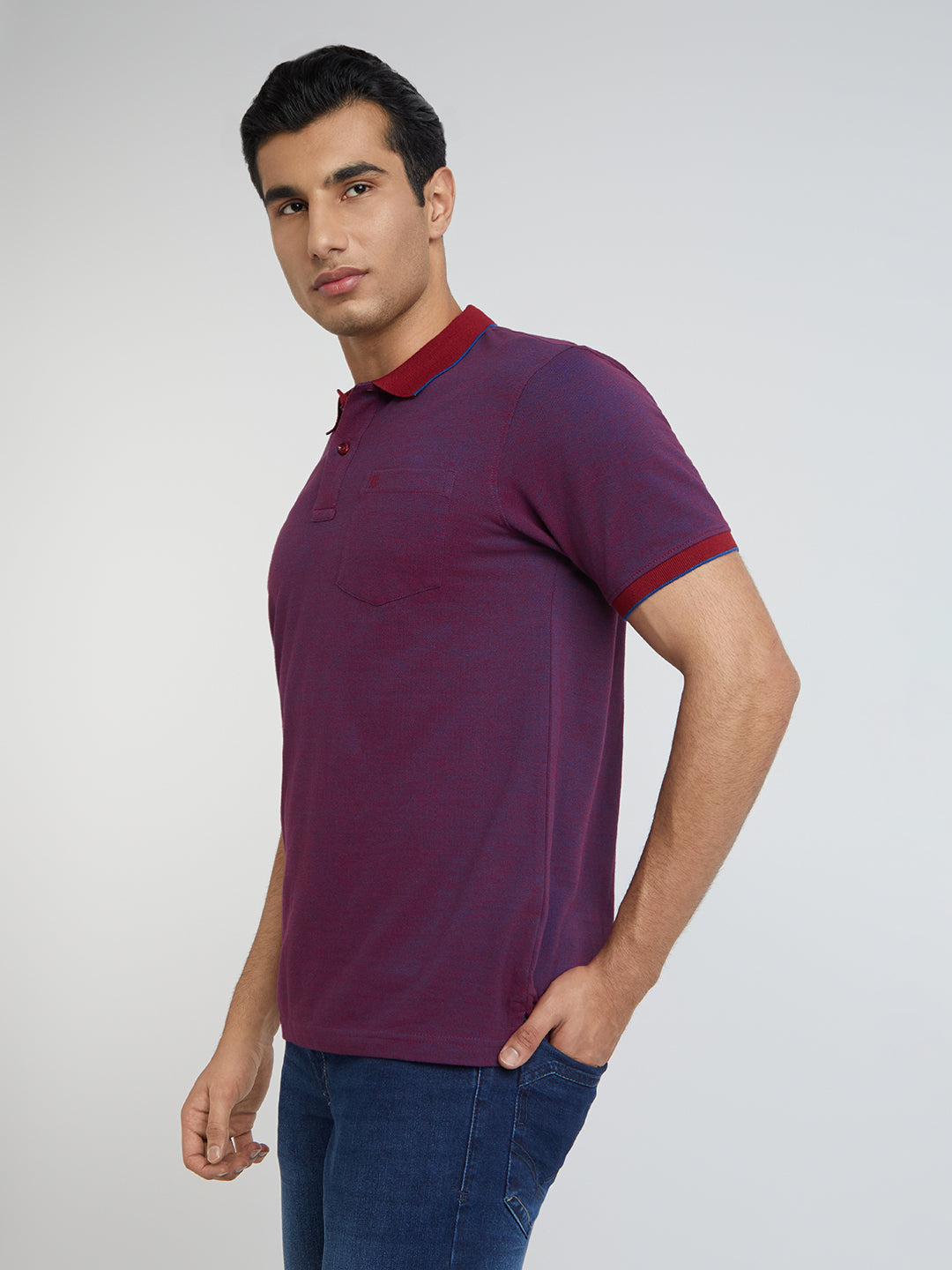 Raymond Purple Solid Modern Fit Half Sleeve Cotton T-Shirt
