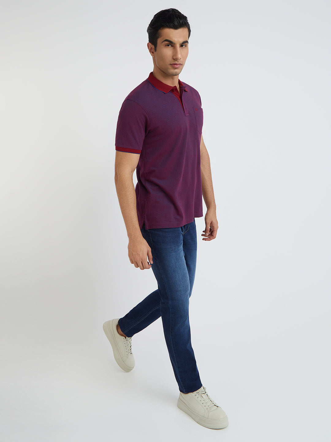 Raymond Purple Solid Modern Fit Half Sleeve Cotton T-Shirt