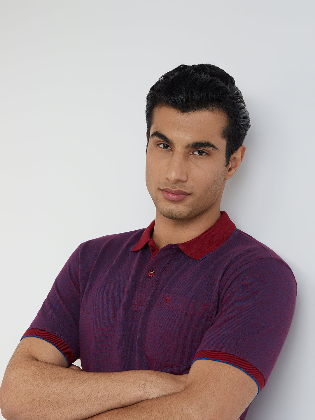 Raymond Purple Solid Modern Fit Half Sleeve Cotton T-Shirt