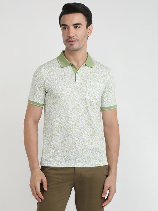 Raymond Men Green Printed Regular Fit Cotton Half Sleeve T-Shirt