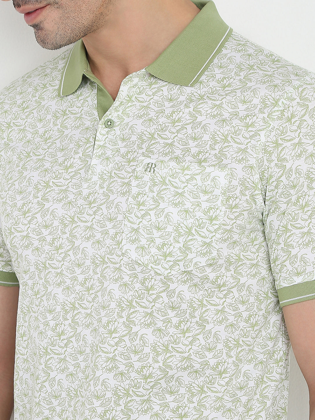 Raymond Men Green Printed Regular Fit Cotton Half Sleeve T-Shirt