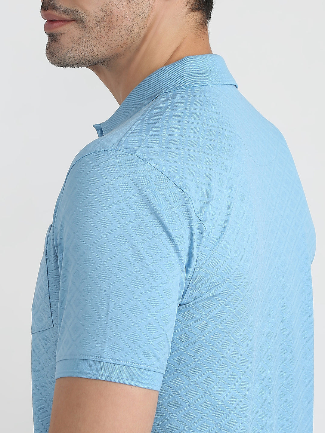 Raymond Men Blue Jacquard Regular Fit Cotton Half Sleeve T-Shirt