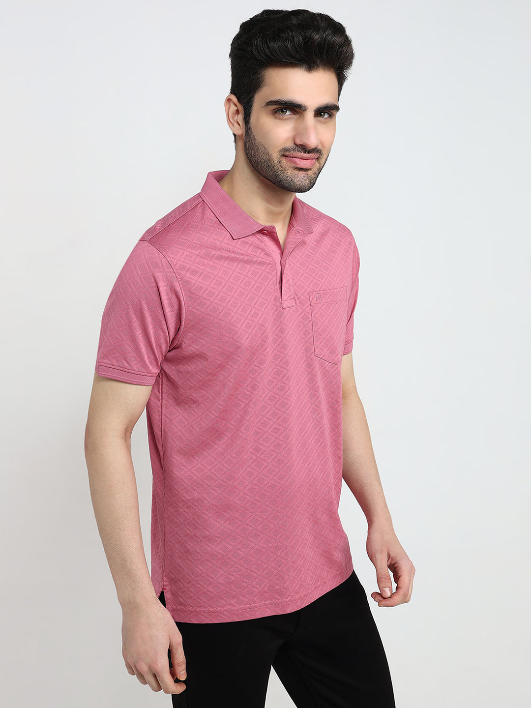 Raymond Men Red Jacquard Regular Fit Cotton Half Sleeve T-Shirt